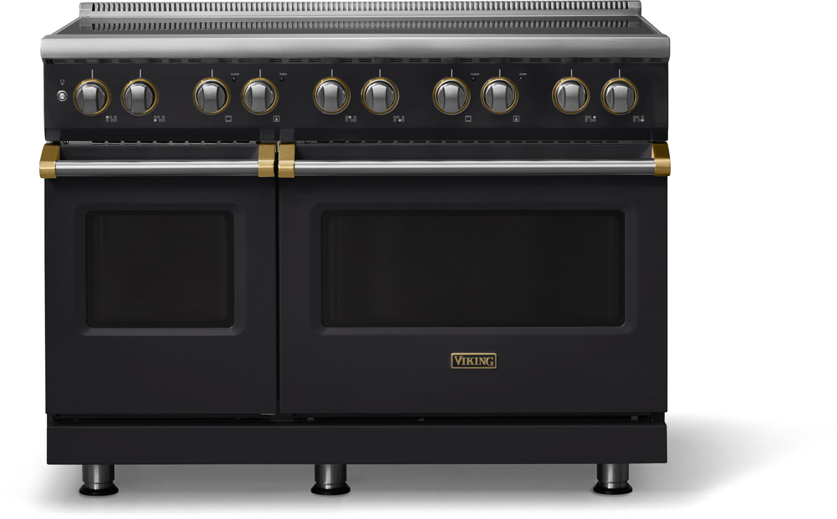 Viking VIR54846BONBB 5-Series 48 inch Freestanding Induction Range with 6 Elements, 7.3 cu. ft. Oven Capacity, MagneQuick Induction Power Generators and Vari-Speed Dual Flow Convection System (Onyx, Brushed Brass)