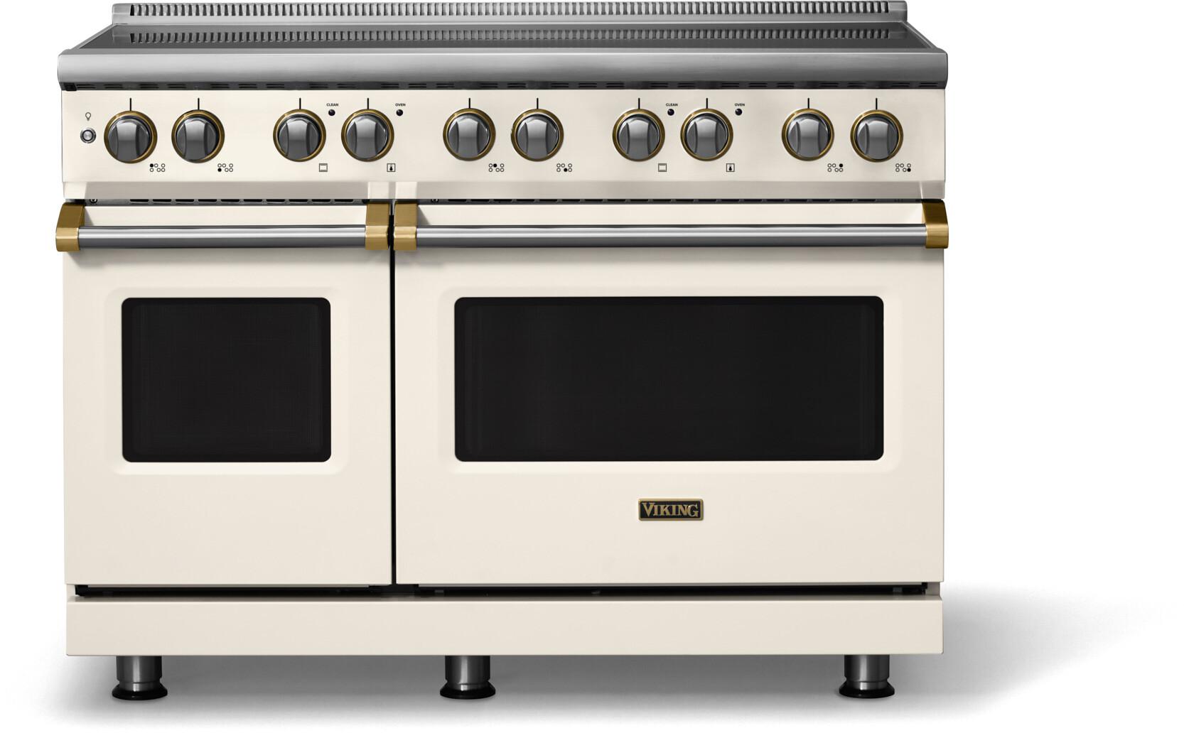 Viking VIR54846BPWBB 5-Series 48 inch Freestanding Induction Range with 6 Elements, 7.3 cu. ft. Oven Capacity, MagneQuick Induction Power Generators and Vari-Speed Dual Flow Convection System (Pure White, Brushed Brass)