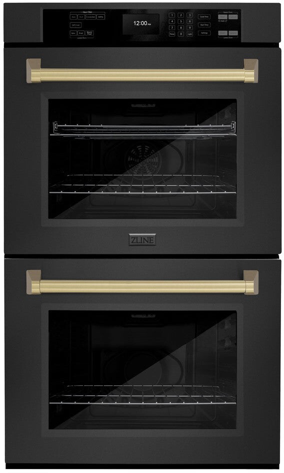 ZLINE WADBZ30CB 30 inch Autograph Edition Professional Double Wall Oven with 10 cu. ft. Total Capacity, Self-Cleaning Technology, Air Fry, True Convection in Black Stainless Steel (Champagne Bronze)