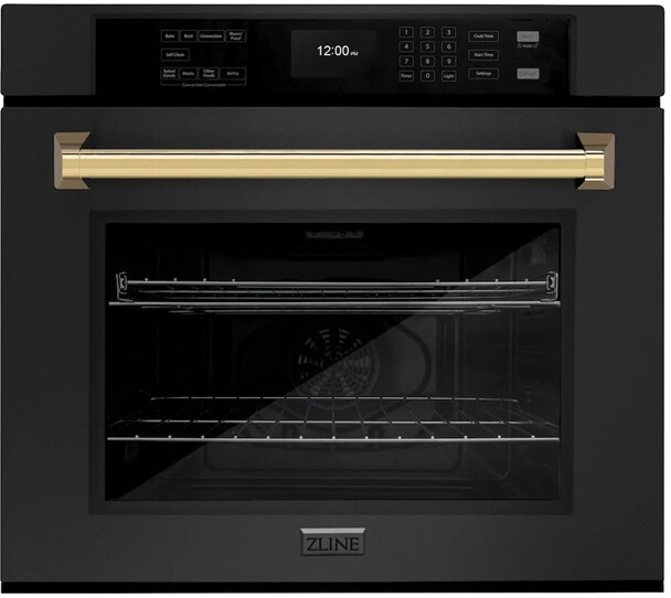 ZLINE WASBZ30G 30 inch Autograph Edition Single Wall Oven with 5 cu. ft. Capacity, True Convection, Air Fry Mode and Self Clean in Black Stainless Steel (Polished Gold)