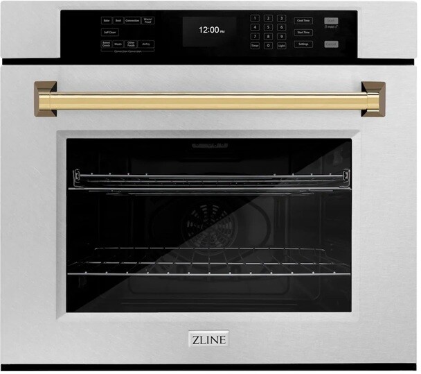 ZLINE WASSZ30G 30 inch Autograph Edition Single Wall Oven with 5 cu. ft. Capacity, True Convection, Air Fry Mode and Self Clean (Satin Stainless Steel, Polished Gold)