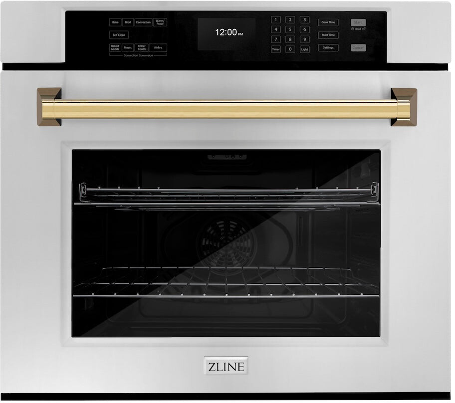 ZLINE WASZ30G 30 inch Autograph Edition Single Wall Oven with 5 cu. ft. Capacity, True Convection, Air Fry Mode and Self Clean (Stainless Steel, Polished Gold)