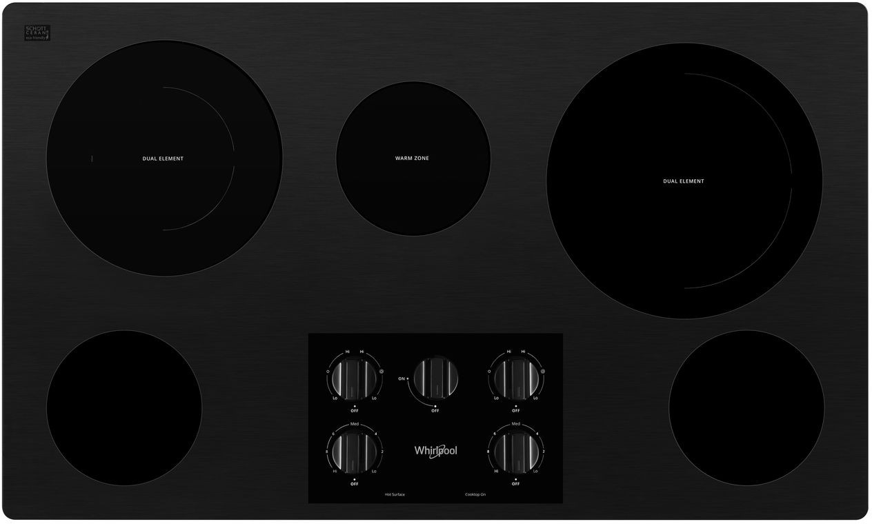 Whirlpool WCE77US6HB 36 inch Electric Cooktop with 5 Radiant Elements, 3000 Watts Heating Power, Hot Surface Indicator Light, Easy-Wipe Ceramic Glass Cooktop (Black)
