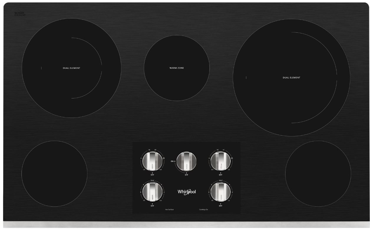 Whirlpool WCE77US6HS 36 inch Electric Cooktop with 5 Radiant Elements, 3000 Watts Heating Power, Hot Surface Indicator Light, Easy-Wipe Ceramic Glass Cooktop (Stainless Steel)