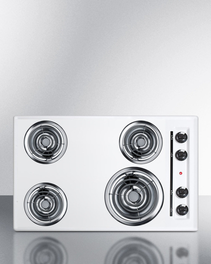 Summit WEL05 30 Inch Electric Cooktop with 4 Coil Elements, Side Knob Control, Porcelain Cooking Surface, Chrome Drip Bowl  (White)