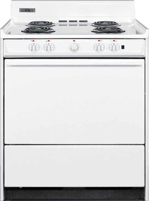 Summit WEM2171Q 30 Inch Electric Range with 4 Coil Elements, 3.7 cu. ft. Oven Capacity, Adjustable Oven Racks, Indicator Lights, Removable Oven Door in White