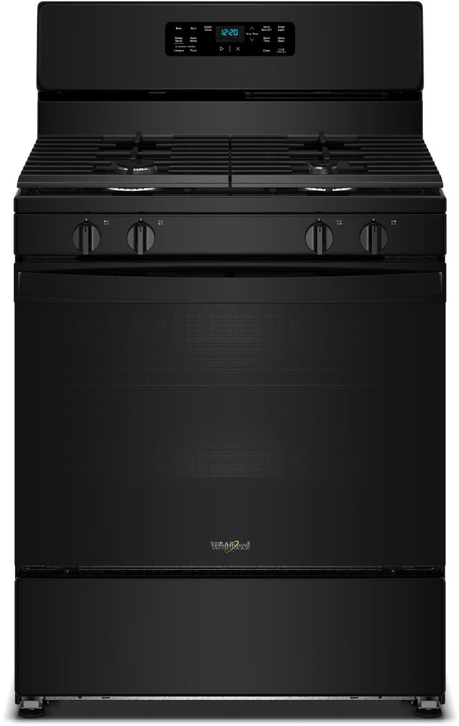 Whirlpool WFGS3030RB 30 inch Freestanding Gas Range with 4 Burners, 5.1 cu. ft. Oven Capacity, Crispy Mode, Dishwasher-Safe Cast Iron Grates and Steam Clean (Black)