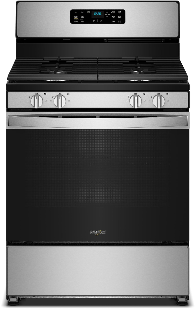 Whirlpool WFGS3030RS 30 inch Freestanding Gas Range with 4 Burners, 5.1 cu. ft. Oven Capacity, Crispy Mode, Dishwasher-Safe Cast Iron Grates and Steam Clean (Stainless Steel)