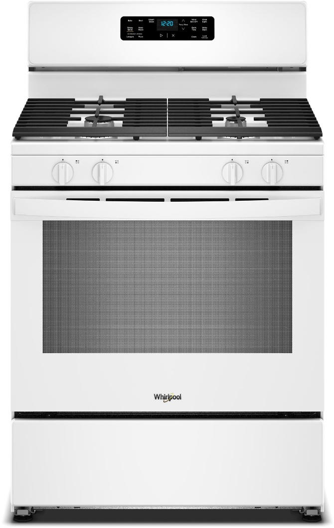 Whirlpool WFGS3030RW 30 inch Freestanding Gas Range with 4 Burners, 5.1 cu. ft. Oven Capacity, Crispy Mode, Dishwasher-Safe Cast Iron Grates and Steam Clean (White)