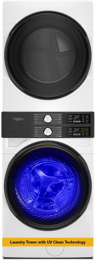 Whirlpool WEF5727TW 28 inch Smart Front Load Laundry Tower with 4.5 cu. ft. Washer, 7.4 cu. ft. Electric Dryer, UV Clean Technology and FreshFlow Vent System (White)