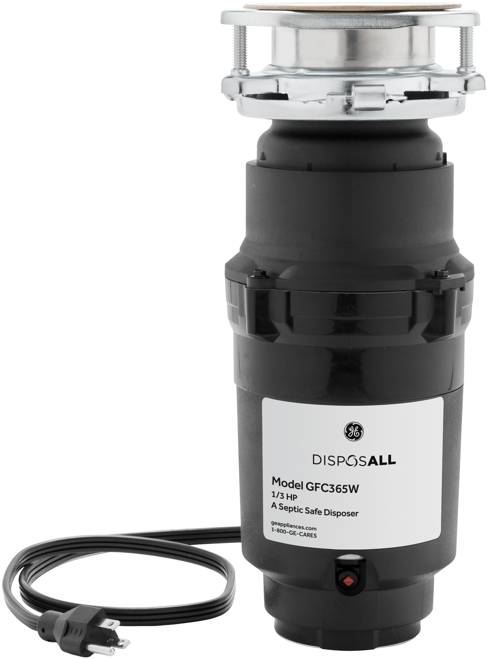 GE DISPOSALL 1/3 HP Continuous Feed Garbage Disposer - Corded in Black