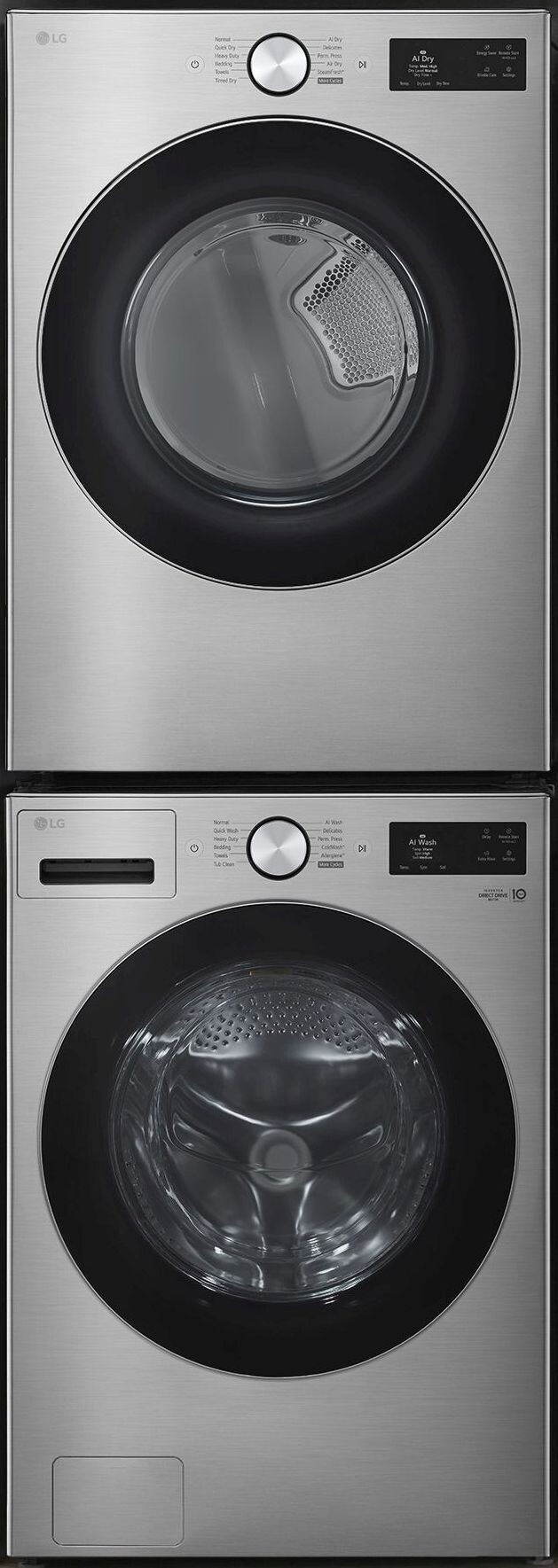 LG Stacked Front Load Washer and Gas Dryer Set in Graphite Steel LGWADRGHVA58002