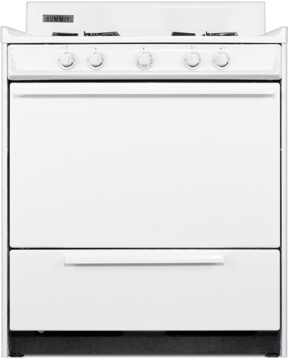 Summit WNM2107 30 inch Gas Range with 4 Open Burners, 3.7 cu. ft. Capacity, Broiler Compartment and ADA Compliant in White