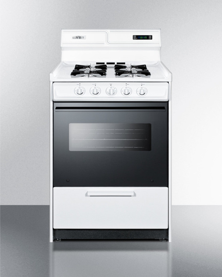 Summit WNM6307DK 24 inch Freestanding Gas Range with 4 Open Burners, 2.92 Cu. Ft. Capacity, Broiler Drawer, in White (Black)