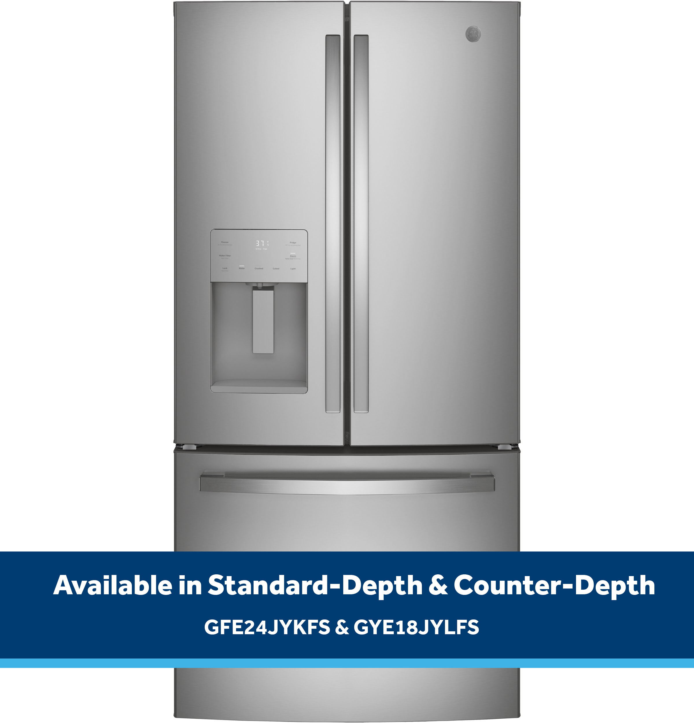 GE GYE18JYLFS 33 inch Counter Depth French Door Refrigerator with 17.5 Cu. Ft. Capacity, LED Lighting, Space-Saving Icemaker, ENERGY STAR, in Fingerprint Resistant Stainless Steel