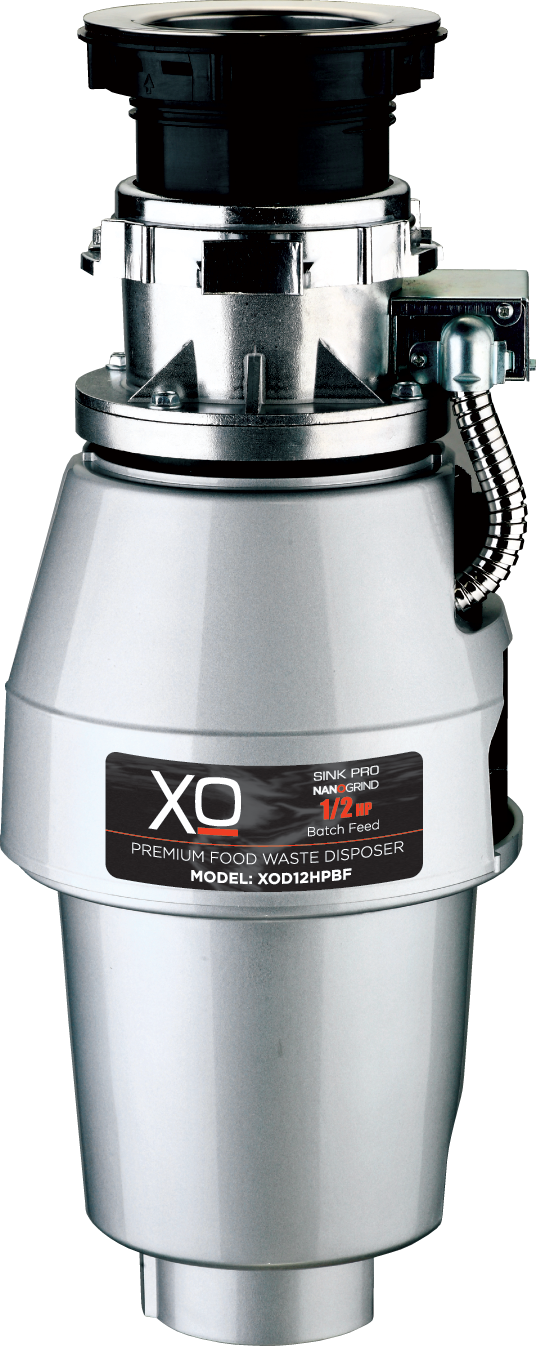 XO XOD12HPBF Food/Garbage Waste Disposer with 1/2 HP, Batch Feed Operation, 2500 RPM Hi-Torque Motor, Anti-Microbial Odor Protection, Stainless Steel Grind System and 3' Power Cord, in Stainless Steel