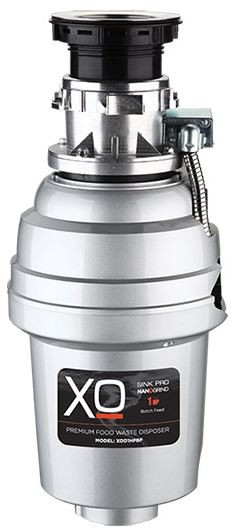 XO XOD1HPBF Food/Garbage Waste Disposer with 1 HP, Batch Feed Operation, 2500 RPM Hi-Torque Motor, Anti-Microbial Odor Protection, Stainless Steel Grind System and 3' Power Cord, in Stainless Steel