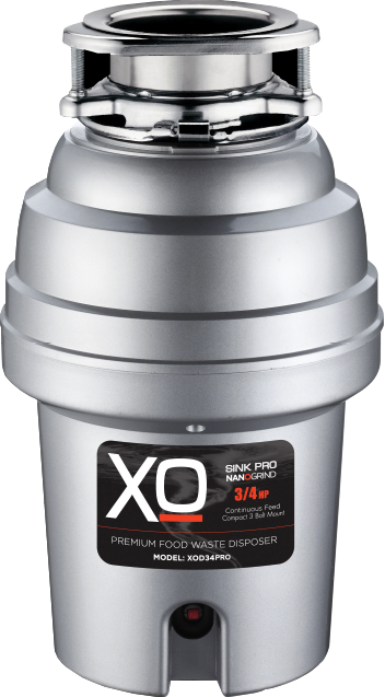 XO XOD34PRO Food/Garbage Disposer with 3/4 HP, Continuous Feed Operation, Sound Insulation Shield, Stainless Steel Turntables and Cast Impellers, in Silver
