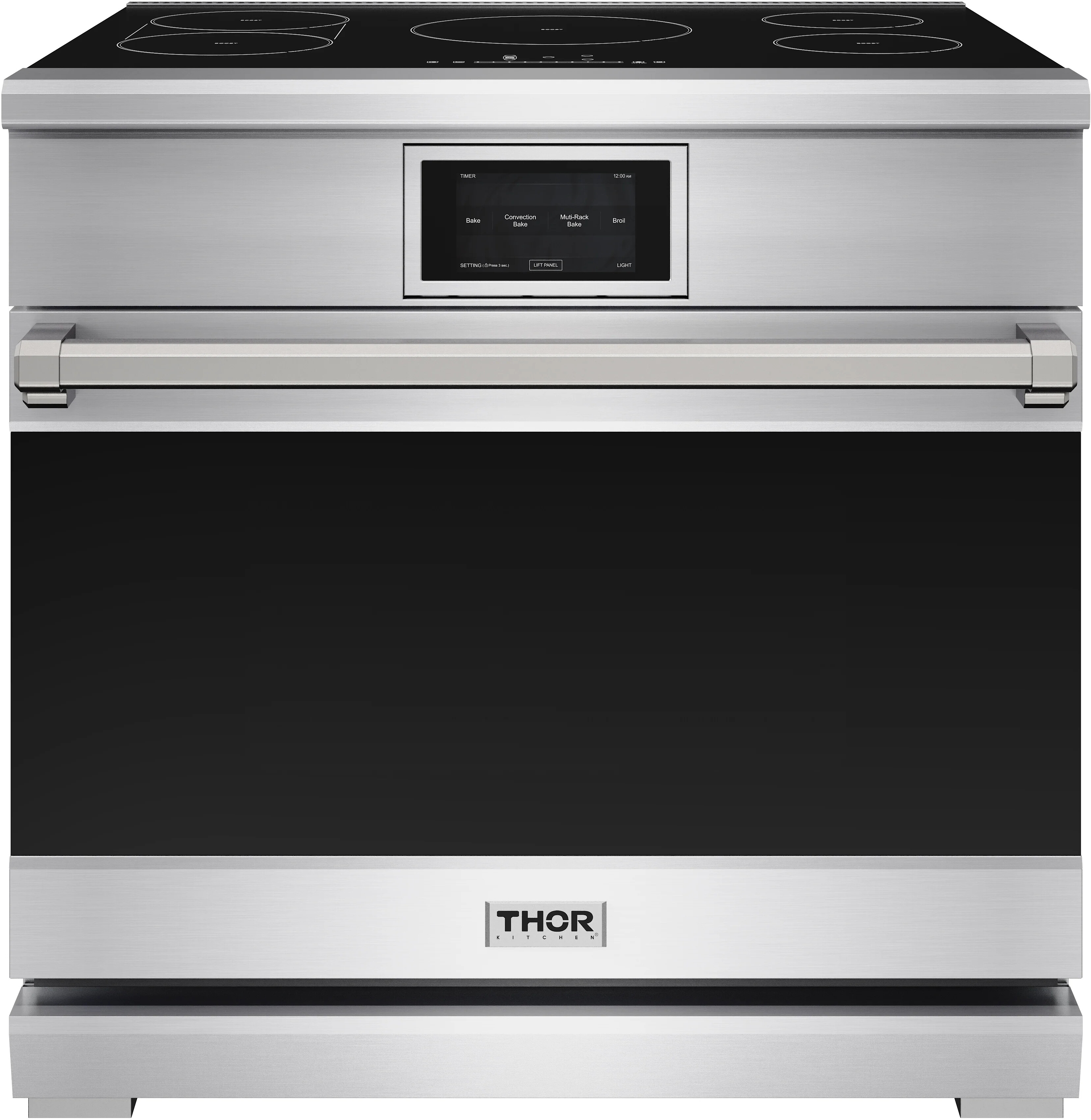 Thor Kitchen XRI36E 36 inch X Series Professional Freestanding Induction Range with 5 Elements, 6 cu. ft. Oven Capacity, Tilt Panel Touch Control and True Convection Fan in Stainless Steel