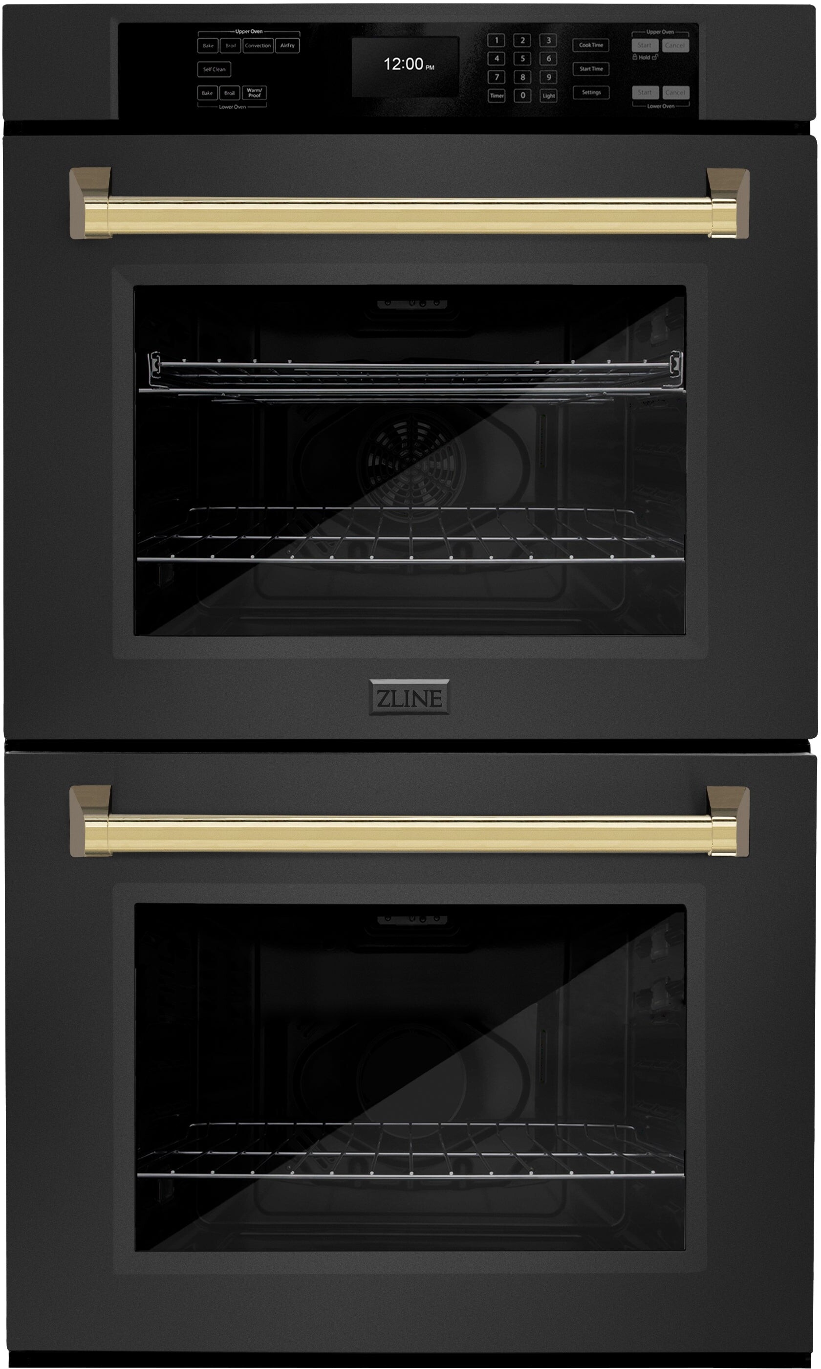 ZLINE WADBZ30G 30 inch Autograph Edition Professional Double Wall Oven with 10 cu. ft. Total Capacity, Self-Cleaning Technology, Air Fry, True Convection in Black Stainless Steel (Polished Gold)