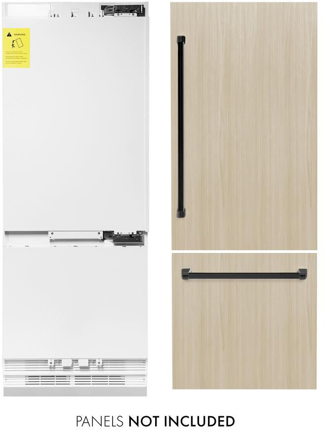 ZLINE RBIVZ30MB 30 inch Autograph Edition Built-In Bottom Freezer Refrigerator with 16.1 cu. ft. Capacity, Flex Drawer and Internal Water Dispenser in Panel Ready (Matte Black)