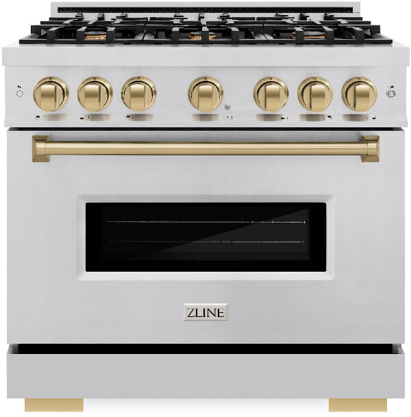 ZLINE CDRZ36CB 36 inch Autograph Edition Classic Series Dual Fuel Range with 6 Burners, 5.2 cu. ft. Oven Capacity, Convection Cooking and Auto-Reignition (Stainless Steel, 1 Year Parts and Labor, Limited Lifetime on Burners, No, Champagne Bronze)