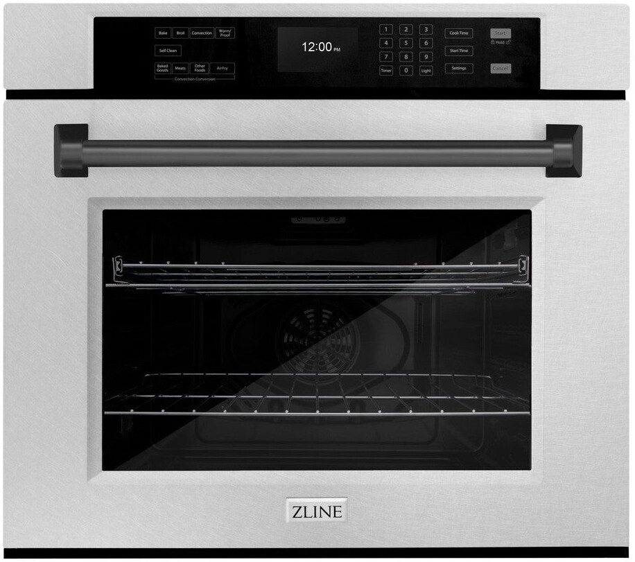 ZLINE WASSZ30MB 30 inch Autograph Edition Single Wall Oven with 5 cu. ft. Capacity, True Convection, Air Fry Mode and Self Clean (Satin Stainless Steel, Matte Black)