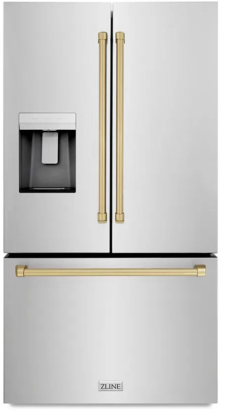ZLINE RSMZW36CB 36 inch Autograph Edition French Door Refrigerator with 28.9 cu. ft. Capacity, External Dispenser and Dual Ice Makers in Stainless Steel (Champagne Bronze)