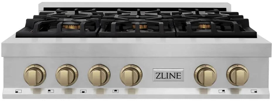 ZLINE RTZ36CB 36 inch Legacy Rangetop with 6 Italian-Crafted Burners, Porcelain Cooktop, Cast Iron Grates, in Stainless Steel (Champagne Bronze)