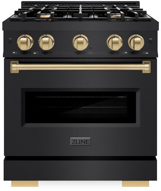 ZLINE CDRBZ30CB 30 inch Autograph Edition Classic Series Dual Fuel Range with 4 Burners, 4.2 cu. ft. Oven Capacity, Convection Cooking and Auto-Reignition in Black Stainless Steel (1 Year Parts and Labor, Limited Lifetime on Burners, Champagne Bronze)