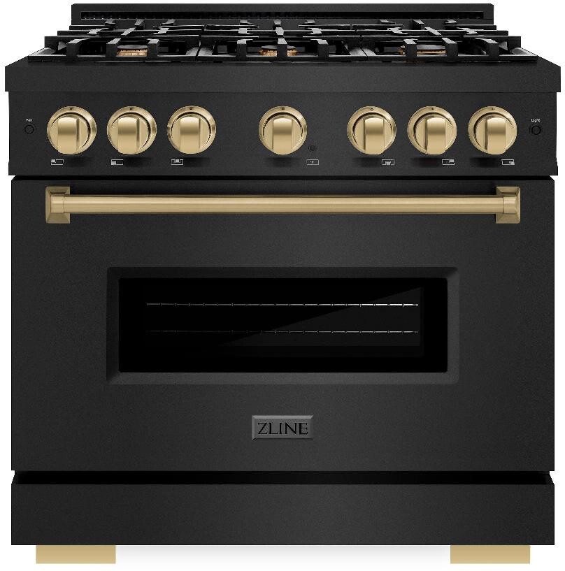 ZLINE CDRBZ36CB 36 inch Autograph Edition Classic Series Dual Fuel Range with 6 Burners, 5.2 cu. ft. Oven Capacity, Convection Cooking and Auto-Reignition in Black Stainless Steel (Champagne Bronze)