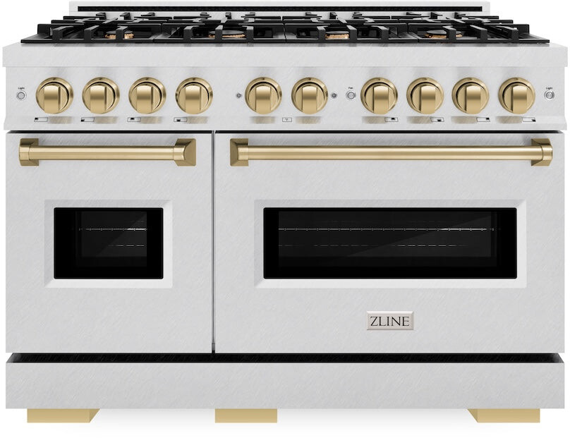 ZLINE CDRSZ48CB 48 inch Autograph Edition Classic Series Dual Fuel Range with 8 Burners, 6.7 cu. ft. Total Oven Capacity, Convection Cooking and Auto-Reignition (Satin Stainless Steel, Champagne Bronze)