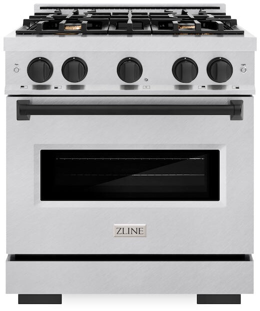 ZLINE CDRSZ30MB 30 inch Autograph Edition Classic Series Dual Fuel Range with 4 Burners, 4.2 cu. ft. Oven Capacity, Convection Cooking and Auto-Reignition (Satin Stainless Steel, Matte Black)