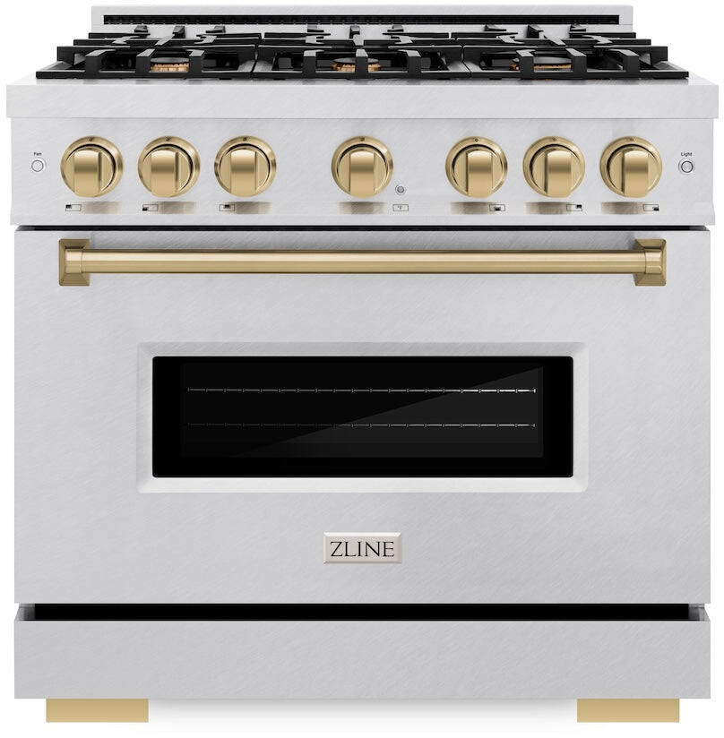 ZLINE CDRSZ36CB 36 inch Autograph Edition Classic Series Dual Fuel Range with 6 Burners, 5.2 cu. ft. Oven Capacity, Convection Cooking and Auto-Reignition (Satin Stainless Steel, Champagne Bronze)