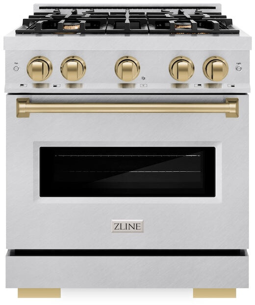 ZLINE CDRSZ30CB 30 inch Autograph Edition Classic Series Dual Fuel Range with 4 Burners, 4.2 cu. ft. Oven Capacity, Convection Cooking and Auto-Reignition (Satin Stainless Steel, Champagne Bronze)
