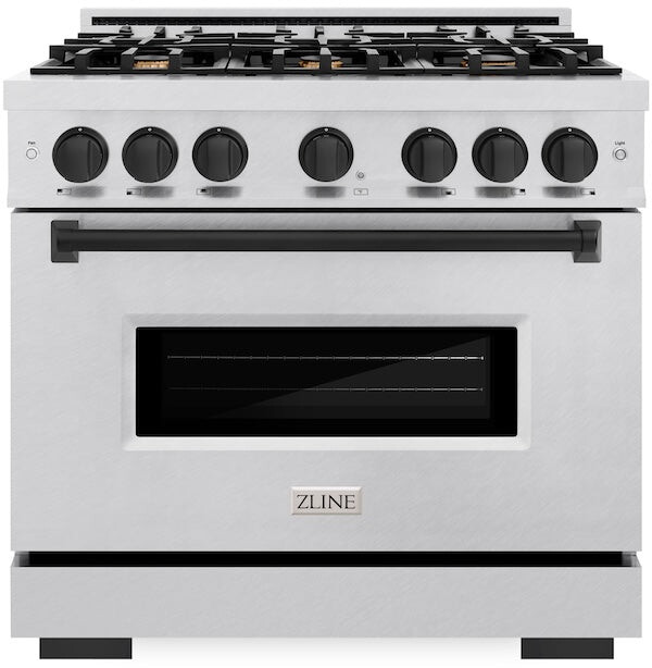 ZLINE CDRSZ36MB 36 inch Autograph Edition Classic Series Dual Fuel Range with 6 Burners, 5.2 cu. ft. Oven Capacity, Convection Cooking and Auto-Reignition (Satin Stainless Steel, Matte Black)