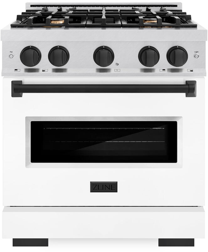 ZLINE CDRSZWM30MB 30 inch Autograph Edition Classic Series Dual Fuel Range with 4 Burners, 4.2 cu. ft. Oven Capacity, Convection Cooking and Auto-Reignition (White Matte, Matte Black)