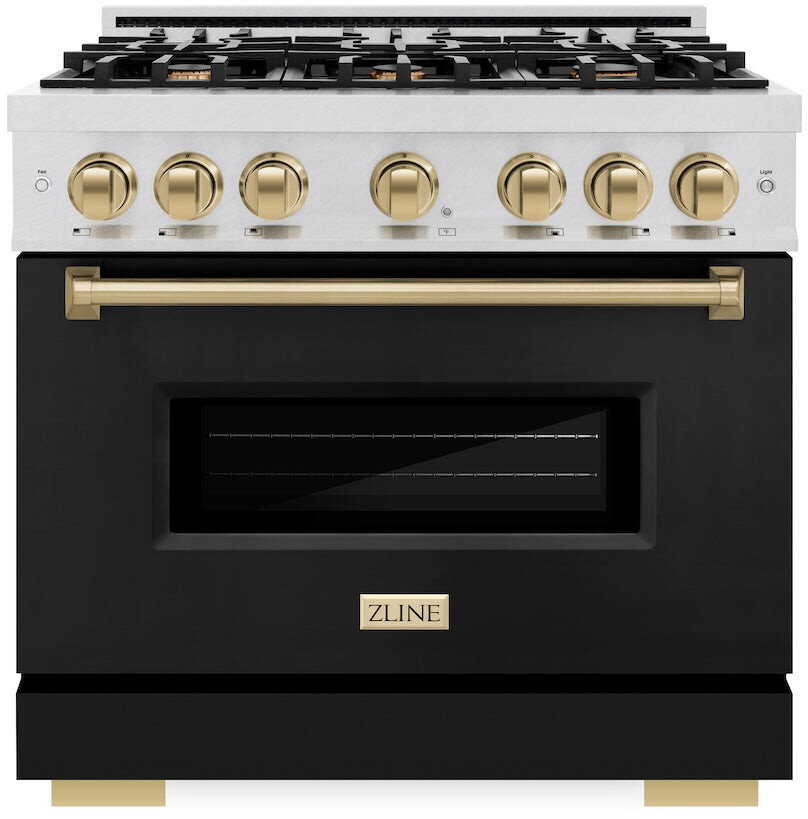 ZLINE CDRSZBLM36CB 36 inch Autograph Edition Classic Series Dual Fuel Range with 6 Burners, 5.2 cu. ft. Oven Capacity, Convection Cooking and Auto-Reignition in Black Matte (Champagne Bronze)