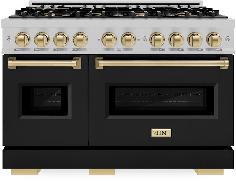 ZLINE CDRSZBLM48CB 48 inch Autograph Edition Classic Series Dual Fuel Range with 8 Burners, 6.7 cu. ft. Capacity Oven, Convection Cooking, Reversible Cast-Iron Griddle and Italian-Made Auto-Reignition Burners in Black Matte (Champagne Bronze)