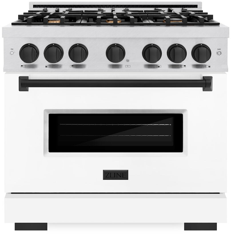 ZLINE CDRSZWM36MB 36 inch Autograph Edition Classic Series Dual Fuel Range with 6 Burners, 5.2 cu. ft. Oven Capacity, Convection Cooking and Auto-Reignition (White Matte, Matte Black)