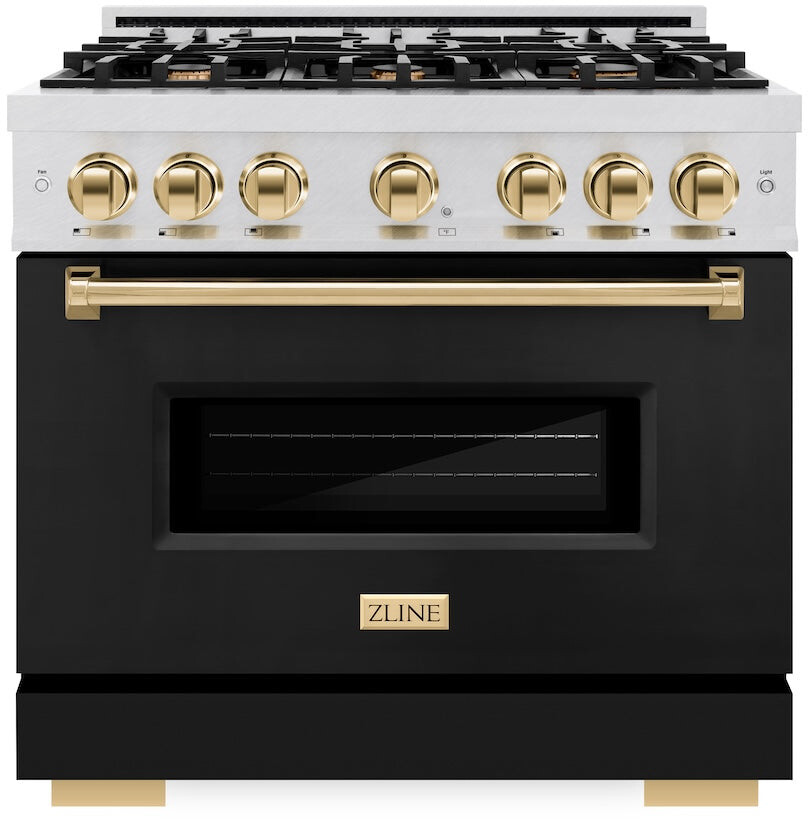 ZLINE CDRSZBLM36G 36 inch Autograph Edition Classic Series Dual Fuel Range with 6 Burners, 5.2 cu. ft. Oven Capacity, Convection Cooking and Auto-Reignition in Black Matte (Polished Gold)