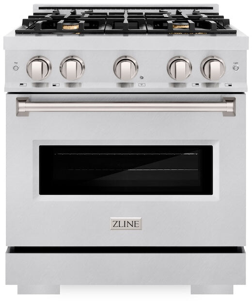 ZLINE CDRSBR30 30 inch Classic Series Dual Fuel Range with 4 Brass Burners, 4.2 cu. ft. Oven Capacity, Convection Cooking and Auto-Reignition (Satin Stainless Steel)
