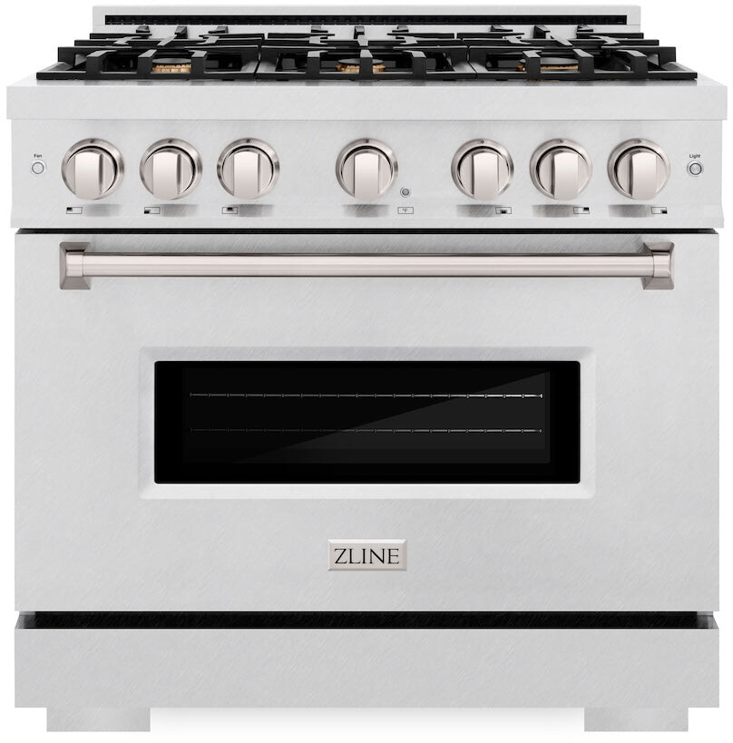 ZLINE CDRSBR36 36 inch Classic Series Dual Fuel Range with 6 Brass Burners, 5.2 cu. ft. Oven Capacity, Convection Cooking and Auto-Reignition (Satin Stainless Steel)