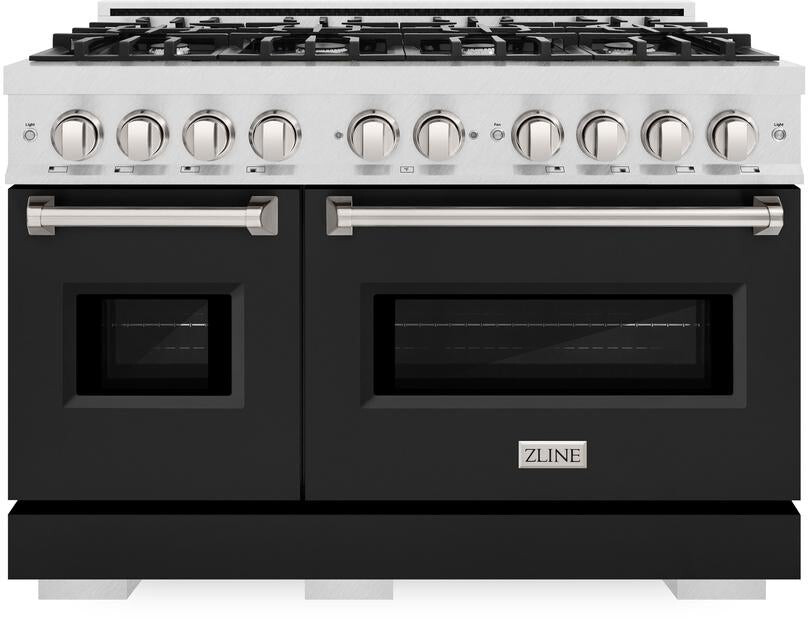 ZLINE CDRSBLM48 48 inch Classic Series Dual Fuel Range with 8 Burners, 6.7 cu. ft. Total Oven Capacity, Convection Cooking and Auto-Reignition (Black Matte)