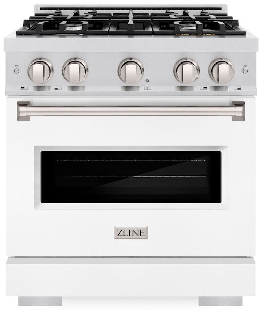 ZLINE CDRSWM30 30 inch Classic Series Dual Fuel Range with 4 Burners, 4.2 cu. ft. Oven Capacity, Convection Cooking and Auto-Reignition (White Matte)
