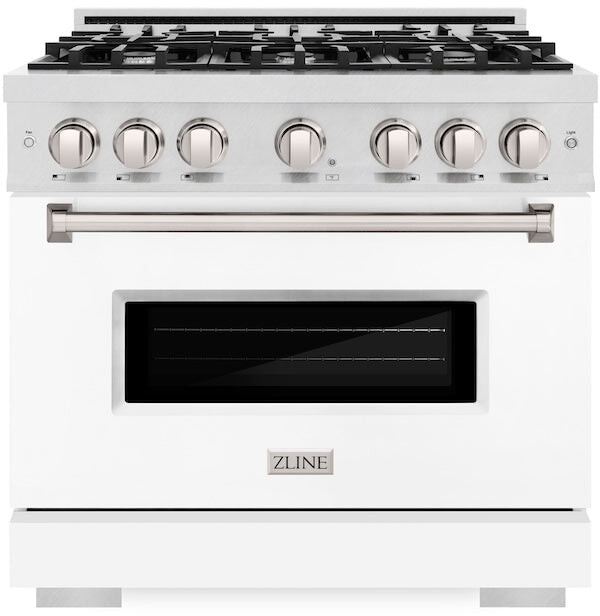 ZLINE CDRSWM36 36 inch Classic Series Dual Fuel Range with 6 Burners, 5.2 cu. ft. Oven Capacity, Convection Cooking and Auto-Reignition  (White Matte)
