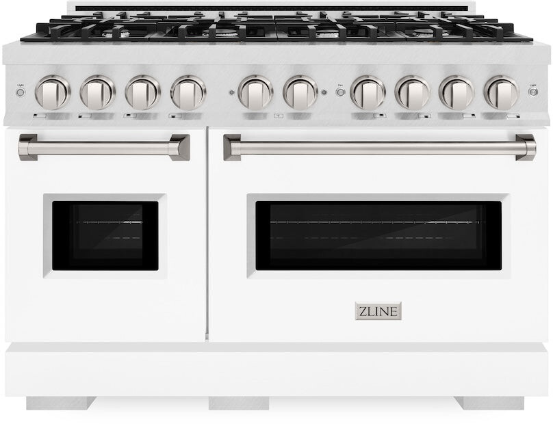 ZLINE CDRSWM48 48 inch Classic Series Dual Fuel Range with 8 Burners, 6.7 cu. ft. Total Oven Capacity, Convection Cooking and Auto-Reignition (White Matte)