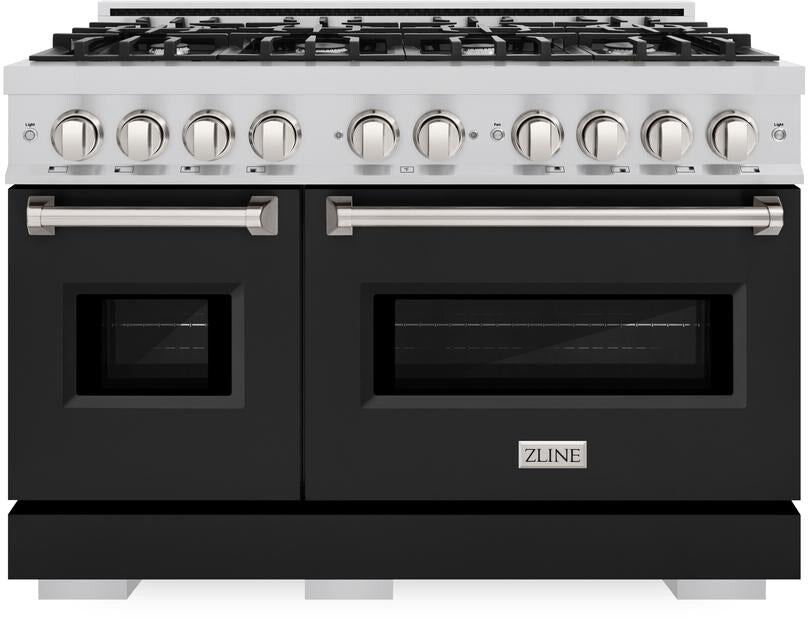 ZLINE CDRBLM48 48 inch Classic Series Dual Fuel Range with 8 Burners, 6.7 cu. ft. Total Oven Capacity, Convection Cooking and Auto-Reignition (Black Matte)