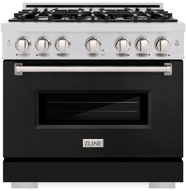ZLINE CDRBLM36 36 inch Classic Series Dual Fuel Range with 6 Burners, 5.2 cu. ft. Oven Capacity, Convection Cooking and Auto-Reignition (Black Matte)