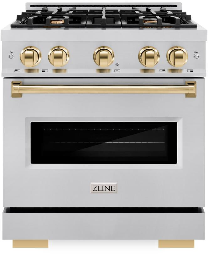 ZLINE CDRZ30G 30 inch Autograph Edition Classic Series Dual Fuel Range with 4 Burners, 4.2 cu. ft. Oven Capacity, Convection Cooking and Auto-Reignition (Stainless Steel, Polished Gold)